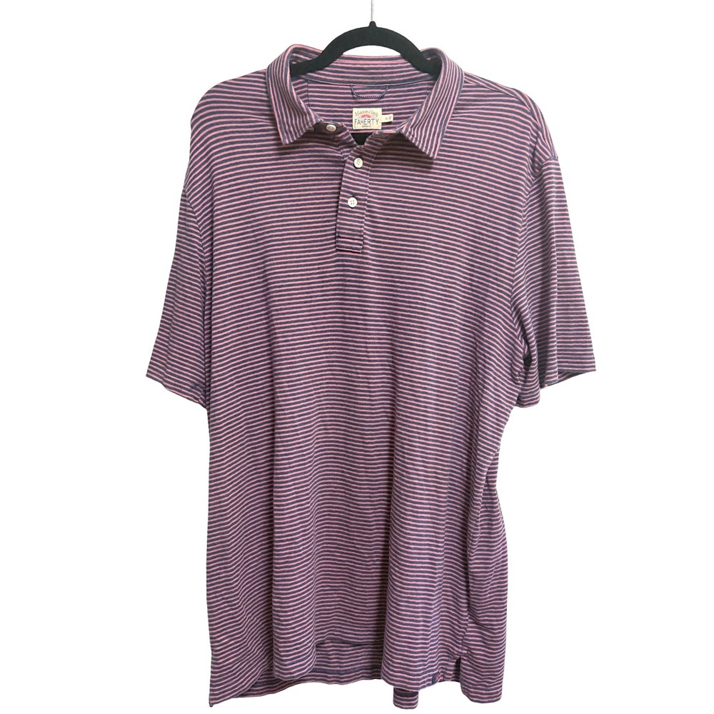 Faherty Coastal Navy Pink Striped Polo Shirt Short Sleeve XL